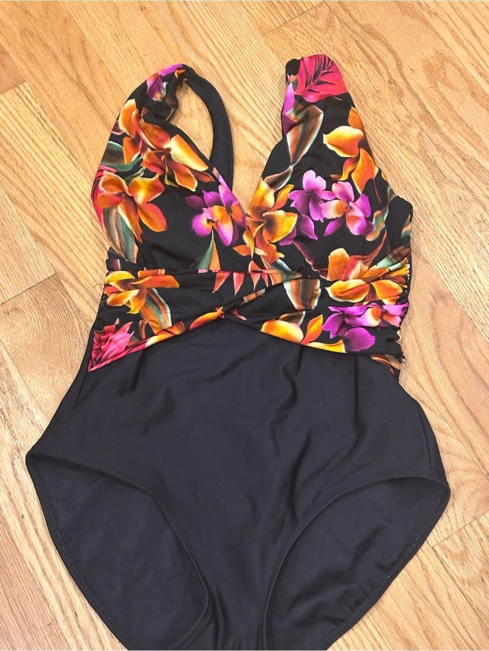 Black Medium Size 6 Floral One-Piece Swimsuit